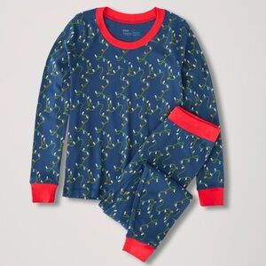 Pact Navy Lights One For All Holiday Pajama Set Set Size Medium Organic Cotton